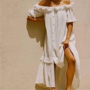Anthropologie White off the shoulder Ruffled dress